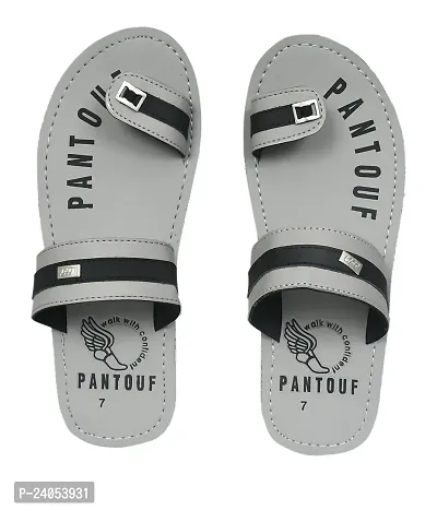 Stylish Grey Synthetic Leather Flip Flops For Men