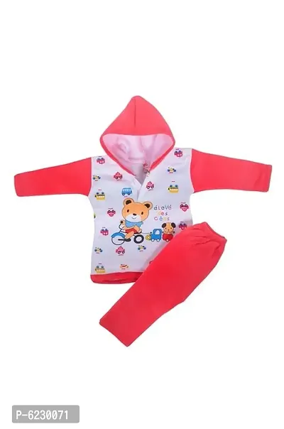 Stylish Cotton Printed Long Sleeves Hooded Top with Bottom Set For Infants
