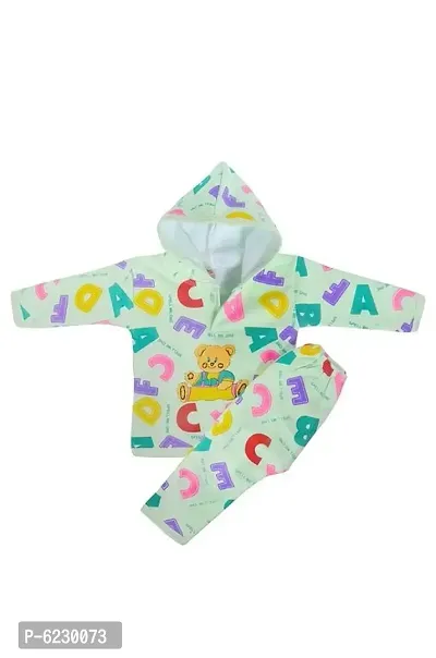 Stylish Cotton Printed Long Sleeves Hooded Top with Bottom Set For Infants