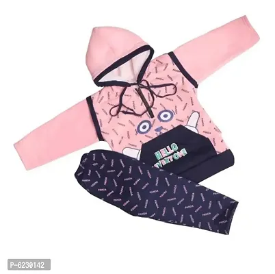Fabulous Cotton Printed Long Sleeves Hooded Top with Bottom Set For Infants
