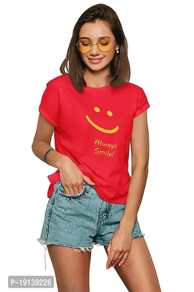 MJ UNIQUE FABRICS Women Always Smile Graphic Print T-Shirt 100% Cotton Premium BIOWASHED