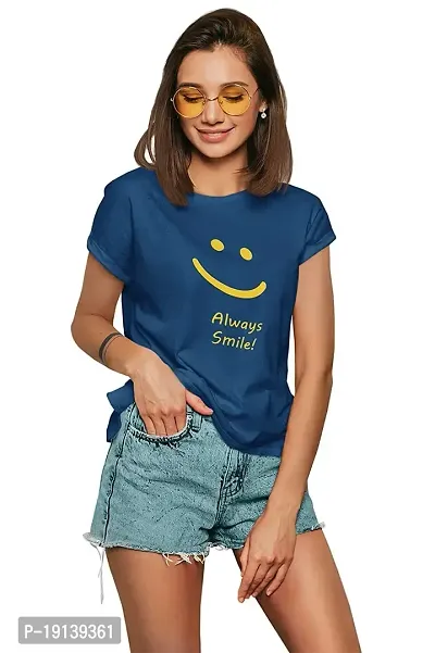 MJ UNIQUE FABRICS Women Always Smile Graphic Print T-Shirt 100% Cotton Premium BIOWASHED-thumb0