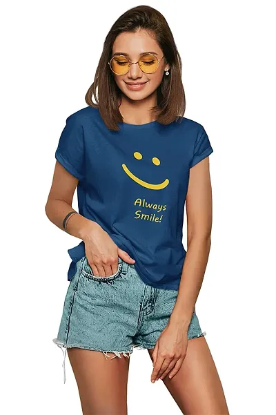 MJ UNIQUE FABRICS Women Always Smile Graphic Print T-Shirt 100% Cotton Premium BIOWASHED