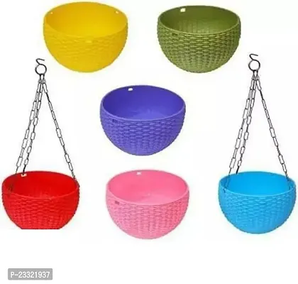 Hanging Flower Pots With Metal Chain  Pack Of 6