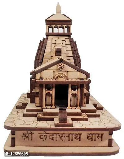 Mahadev Kedarnath Temple Small The Place of Light in Wood Miniature | Hand Crafted Wooden Temple for Car Dashboard, Gifting, ShowPiece ( L-9cm, B-5cm, H-8cm)
