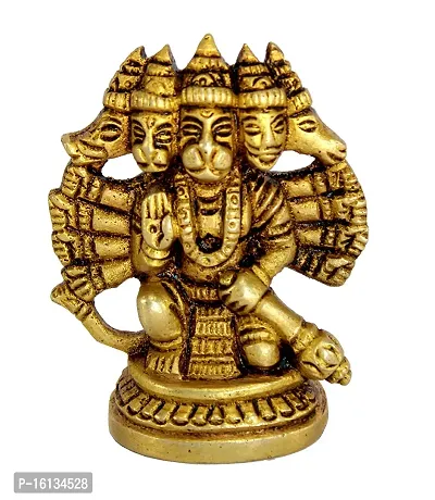 Brass Panchmukhi Hanuman Anjaneya Pavan Putra Bajrangbali Idol Murti Moorti Statue (2.5 Inch)