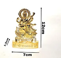 Small maa Saraswati Vidya Devi Idol Metal Gold Plated Saraswati MATA Statues for Car Dashboard Mandir Pooja Murti Temple Puja Home Decor Office Showpiece-thumb2