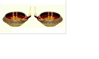 Brass Kuber Diya Oil Lamp / brass diya lamp/ Akhand jyot diya Engraved Design for Diwali, Home  Temple Decoration 2 set-thumb1