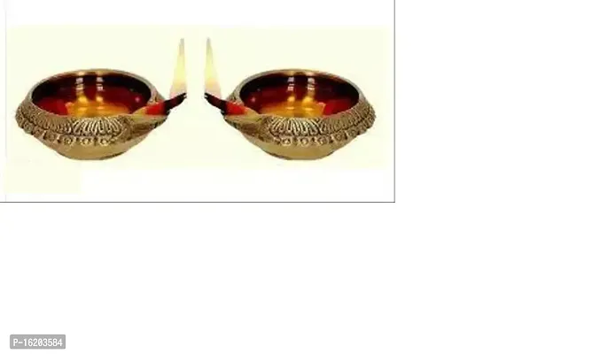 Brass Kuber Diya Oil Lamp / brass diya lamp/ Akhand jyot diya Engraved Design for Diwali, Home  Temple Decoration 2 set-thumb2