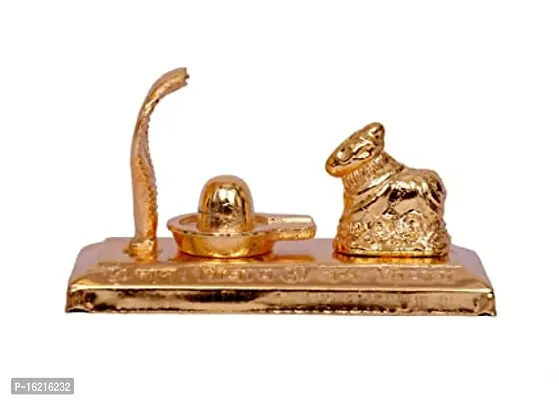 Bronze Shivling with Shesnaag and Nandi Idol, (Gold, 8 x 10 cm)-thumb0