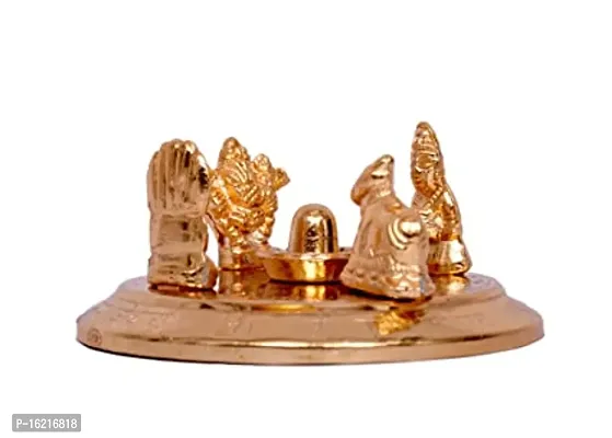 Gold Plated Shiv Parivar with Shivling Shri Kartik Ganesh Mata Parvati for Car Dashboard, Home, Office - 8x10cm
