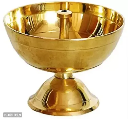 Golden Akhand Jyoti 3 Inch Diameter Brass Table Diya Height 2.4 inch-thumb0