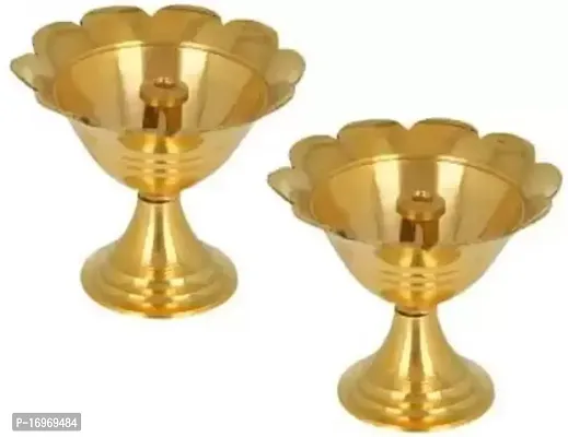Flower Design Brass Diya Puja Deepak Oil Lamp  Akhand Jyoti Diwali Diya-thumb0