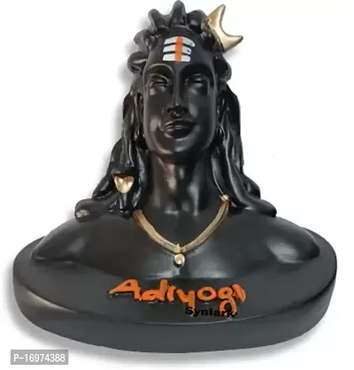 Lord Shiva with Ganesha in Dhyan Mudra, Adiyogi Idol for Home Decor Decorative Showpiece - 13 cm  (Polyresin, Black)-thumb0