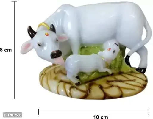 Cow With Calf Decorative Showpiece - 8 cm  (Polyresin, White)-thumb2