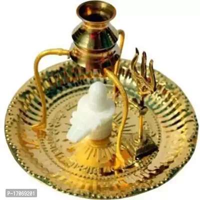 Marble Shivling Shiva Ling/Shivling with Brass Plate, Kalash with Stand/Trishul Brass (1 Pieces, Gold) Decorative Showpiece - 12 cm  (Brass, Gold)-thumb0