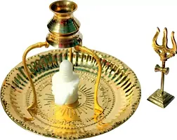Marble Shivling Shiva Ling/Shivling with Brass Plate, Kalash with Stand/Trishul Brass (1 Pieces, Gold) Decorative Showpiece - 12 cm  (Brass, Gold)-thumb2
