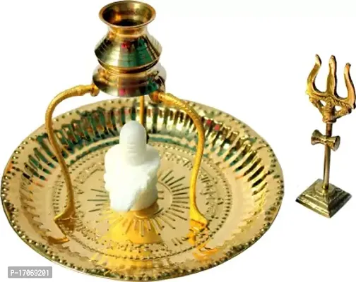 Marble Shivling Shiva Ling/Shivling with Brass Plate, Kalash with Stand/Trishul Brass (1 Pieces, Gold) Decorative Showpiece - 12 cm  (Brass, Gold)-thumb3