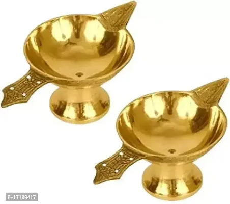 Akhand Laxmi Deepak Diya Set of 2 Brass (Pack of 2) Table Diya Set  (Height: 1.5 inch)-thumb0
