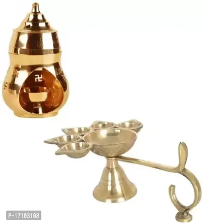1 pcs 5 Face Puja Camphor Burner Lamp Panch Aarti, 1 Pcs Kapoor/camphor Diffuser Brass Diya-thumb0
