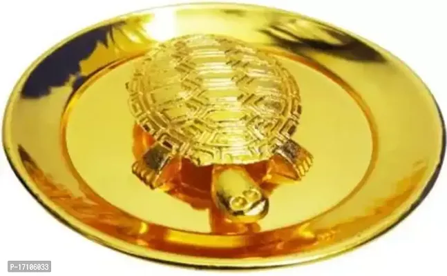 Gold Plated Fengshui Tortoise / Turtal Handicraft Spiritual Puja Vastu Figurine Decorative Home Deacute;cor - Religious Murti Pooja Gift Item / Home Deacute;cor / Temple / Office Decorative Showpiece - 9 cm (Bras