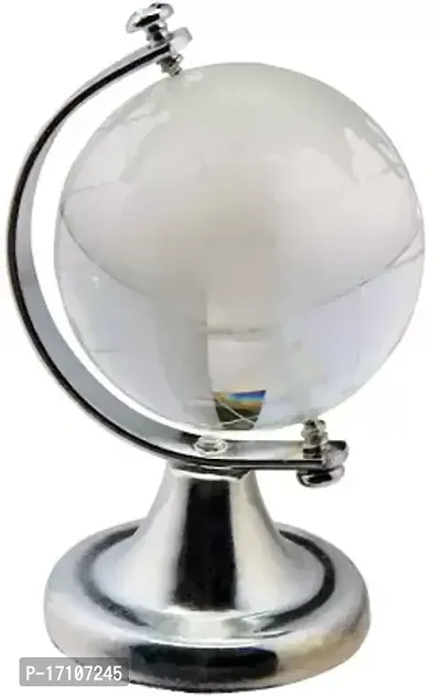 Mini Round Earth Globe World Map Crystal Glass Clear Stand Desk Decoration Gifts Decorative Showpiece - 6.5 cm  (Crystal, Metal, Clear)