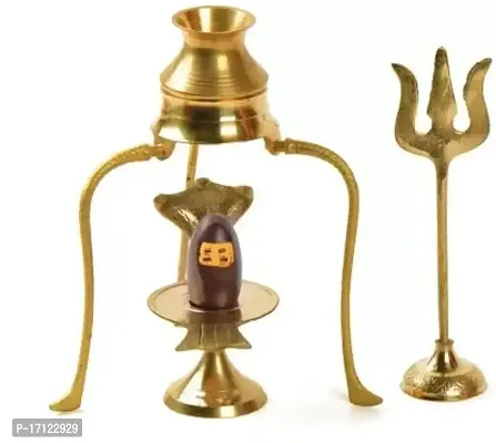 Narmadeshwar Shiva Ling / Shivling With Brass Trishul Jalahari Yoni and Trishul Decorative Showpiece - 3 cm  (Iron, Gold)