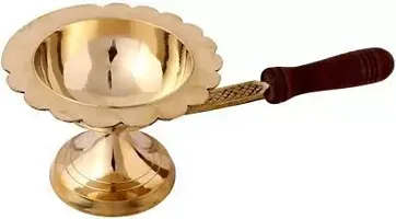 Brass Aarti Lamp / Dhoop Stand with Wooden Handle Brass Table Diya  Brass Table Diya-thumb2