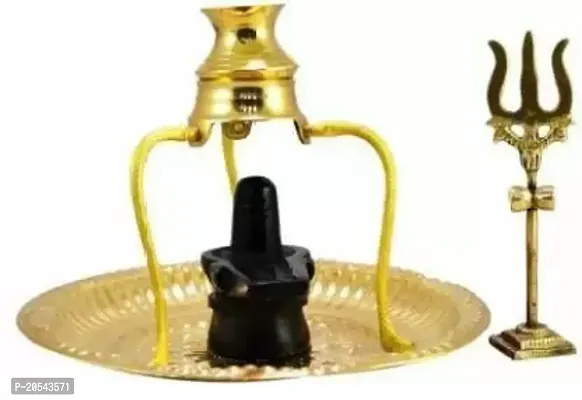 PLATE TIPAHEE LOTI PATHAR SHIVLING 12 cm Religious Idol  Figurine  (Brass, Gold)-thumb3