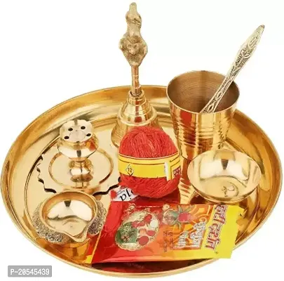 Puja Thali set Bhog Bartan for Puja/Bhog for Mandir Brass  (Gold)