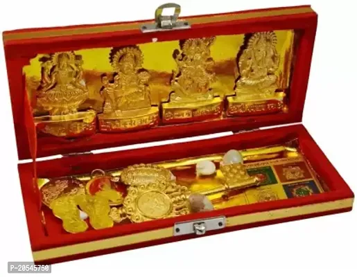 DHAN LAKSHMI KUBER BOX Religious Idol  Figurine  (Brass, Gold)