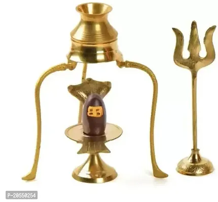 Narmadeshwar Shiva Ling / Shivling With Brass Trishul Jalahari Yoni and Trishul Decorative Showpiece - 3 cm  (Iron, Gold)-thumb0