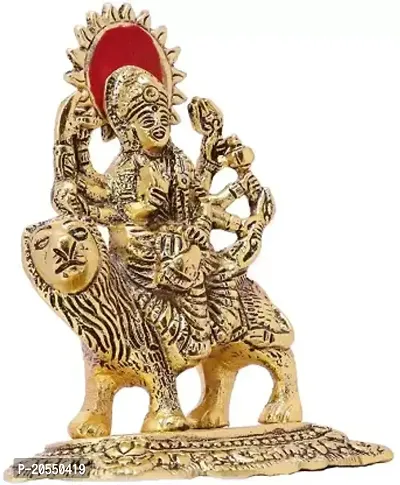 Durga Maa Murti,Shero vali maa Metal Statue for Pooja Room Decor Your Home Decorative Showpiece - 15 cm  (Brass, Gold)