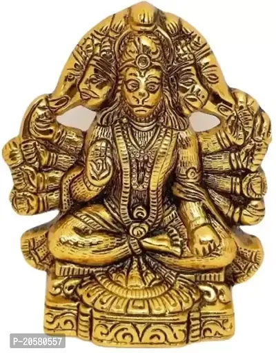 Panchmukhi Hanuman ji Statue / Bajrangbali Murti Brass / Gold Plated Gift Article Decorative Showpiece - 14 cm  (Brass, Metal, Gold)-thumb0