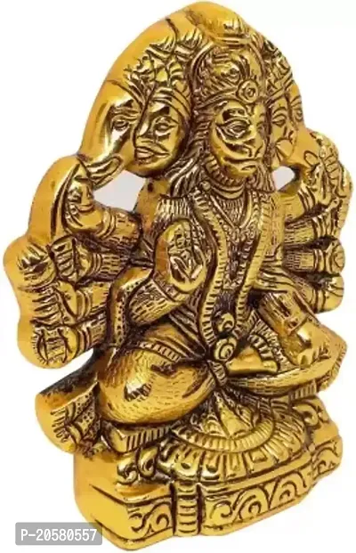 Panchmukhi Hanuman ji Statue / Bajrangbali Murti Brass / Gold Plated Gift Article Decorative Showpiece - 14 cm  (Brass, Metal, Gold)-thumb2