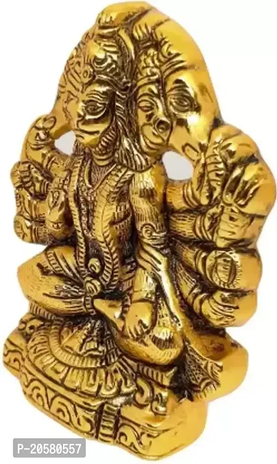 Panchmukhi Hanuman ji Statue / Bajrangbali Murti Brass / Gold Plated Gift Article Decorative Showpiece - 14 cm  (Brass, Metal, Gold)-thumb3