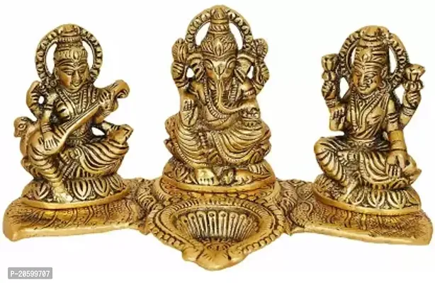 Laxmi Ganesh Saraswati idol gold plated 18x7x10 cm Decorative Showpiece - 10 cm  (Metal, Gold)-thumb0