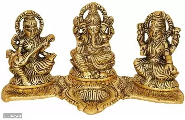 Laxmi Ganesh Saraswati idol gold plated 18x7x10 cm Decorative Showpiece - 10 cm  (Metal, Gold)