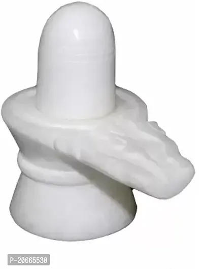 WHITE MARBEL SHIVLING 7 cm Religious Idol  Figurine  (Marble, White)