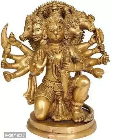 BRASS PANCHMUKHI HANUMAN 7 cm Religious Idol  Figurine  (Metal, Gold)