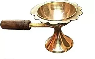 Pure Brass Dhoop Diya Medium Size || Dhoop Dani Kapoor Aarti Lamp || Dhoop Stand with Wooden Handle for Mandir, Diwali Pooja, Festivals-thumb1