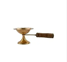 Pure Brass Dhoop Diya Medium Size || Dhoop Dani Kapoor Aarti Lamp || Dhoop Stand with Wooden Handle for Mandir, Diwali Pooja, Festivals-thumb2