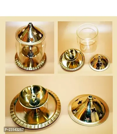 Brass Akhand Diya with Borosilicate Glass (Brass Diya)-thumb0