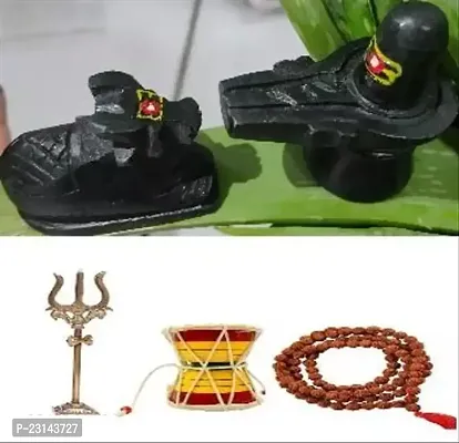 Tilak Shivling  Nandi With Rudraksh mala Brass Lord Shiva Trishul and Hancrafted Wooden Shiv Damru for Religious Purpose, Traditional Rituals, Shivratri pooja-thumb2