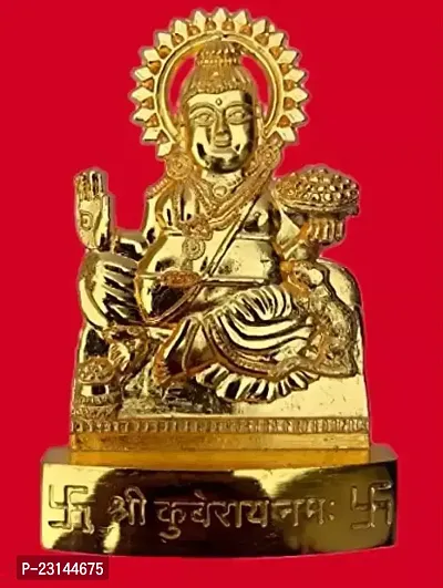 Metal Gold Plated Handicraft Lord Graceful Metal Kuber Murti Brass Idol Statue Holy Spiritual Showpiece Kuber For Car Dashboard  Pooja Ghar Made in India Best For Gifting-thumb0