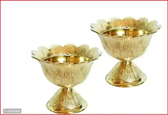 Brass Gifted Devdas Akhand Jyot Diya in Lotus design Oil Lamp Pack of 2 ( 5 x 3 x 5 ) Made For Brass Golden Color Decoration, Temple | Traditional | mandir