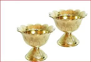 Brass Gifted Devdas Akhand Jyot Diya in Lotus design Oil Lamp Pack of 2 ( 5 x 3 x 5 ) Made For Brass Golden Color Decoration, Temple | Traditional | mandir-thumb1