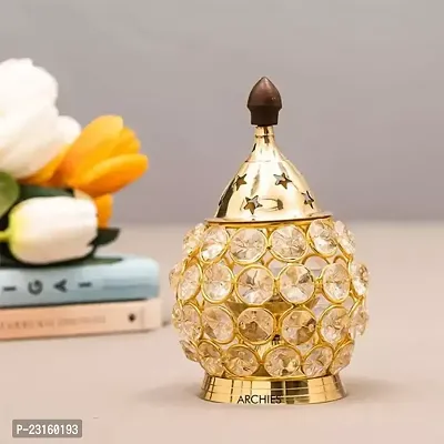 Akhand Diya / Brass Akhand Diya | Diamond Crystal Deepak/Dia | Akhand Jyot Decorative Brass Crystal Oil Lamp T Light Holder Lantern Festival Decoration Diwali Gifts-thumb2