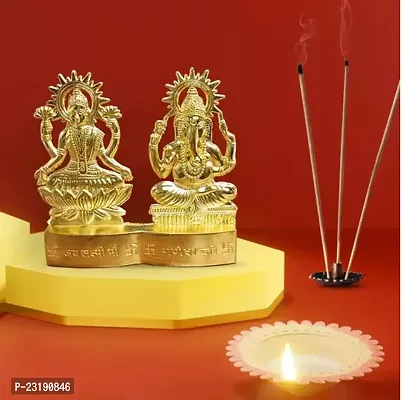Gold Plated Laxmi Idol Showpiece,Metal Lakshmi Statue / raditional Laxmi Ganesh Idol Showpiece,Metal Lakshmi Ganesh Statue for Diwali ,Home Decor, Golden 11 cm-thumb0
