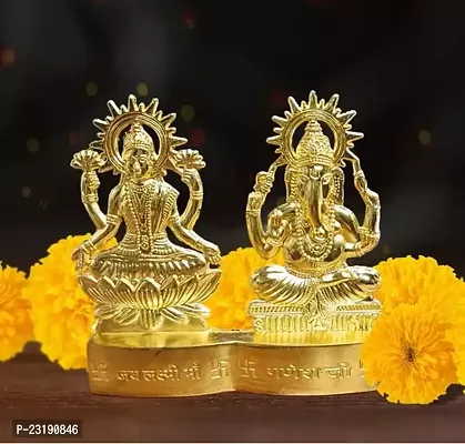 Gold Plated Laxmi Idol Showpiece,Metal Lakshmi Statue / raditional Laxmi Ganesh Idol Showpiece,Metal Lakshmi Ganesh Statue for Diwali ,Home Decor, Golden 11 cm-thumb3